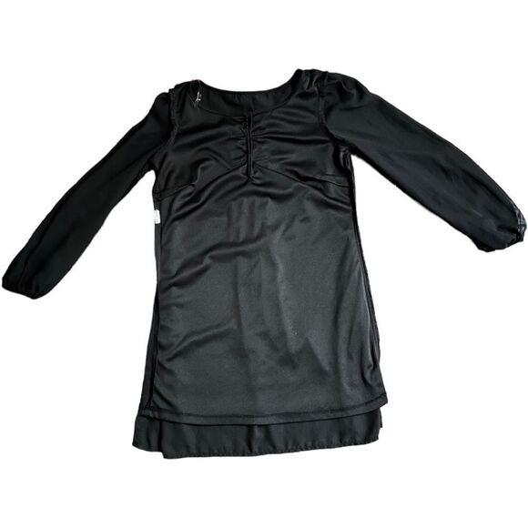 My Michelle Sheer Sleeve Black Pullover Lined Button Front Mini Dress. Small. - Picture 4 of 8